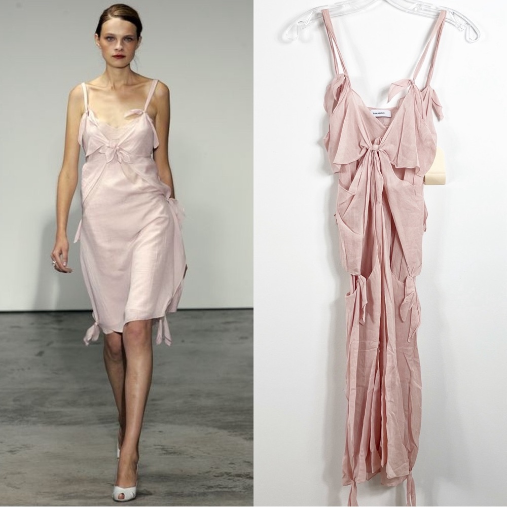 Thakoon Runway Cotton Tie Detail Handkerchief Mini Dress Baby Pink